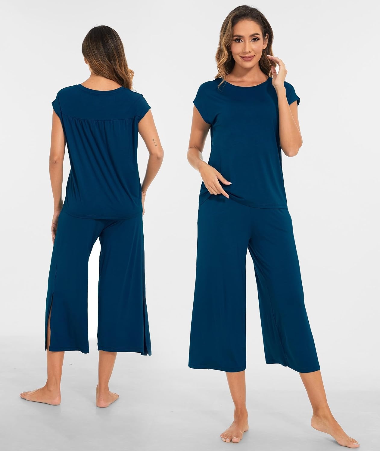 image:imageGYS Bamboo Viscose Pajamas for Women Set Summer Capri Pajamas SleepwearInk Blue
