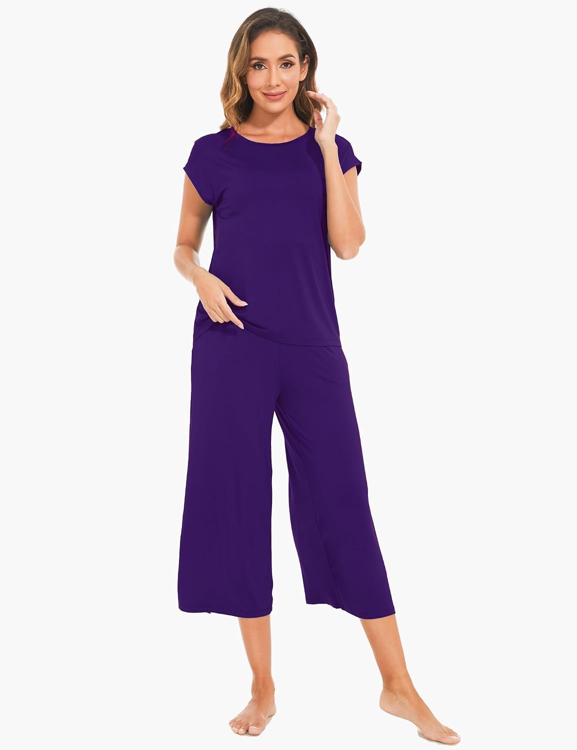 image:imageGYS Bamboo Viscose Pajamas for Women Set Summer Capri Pajamas SleepwearPurple