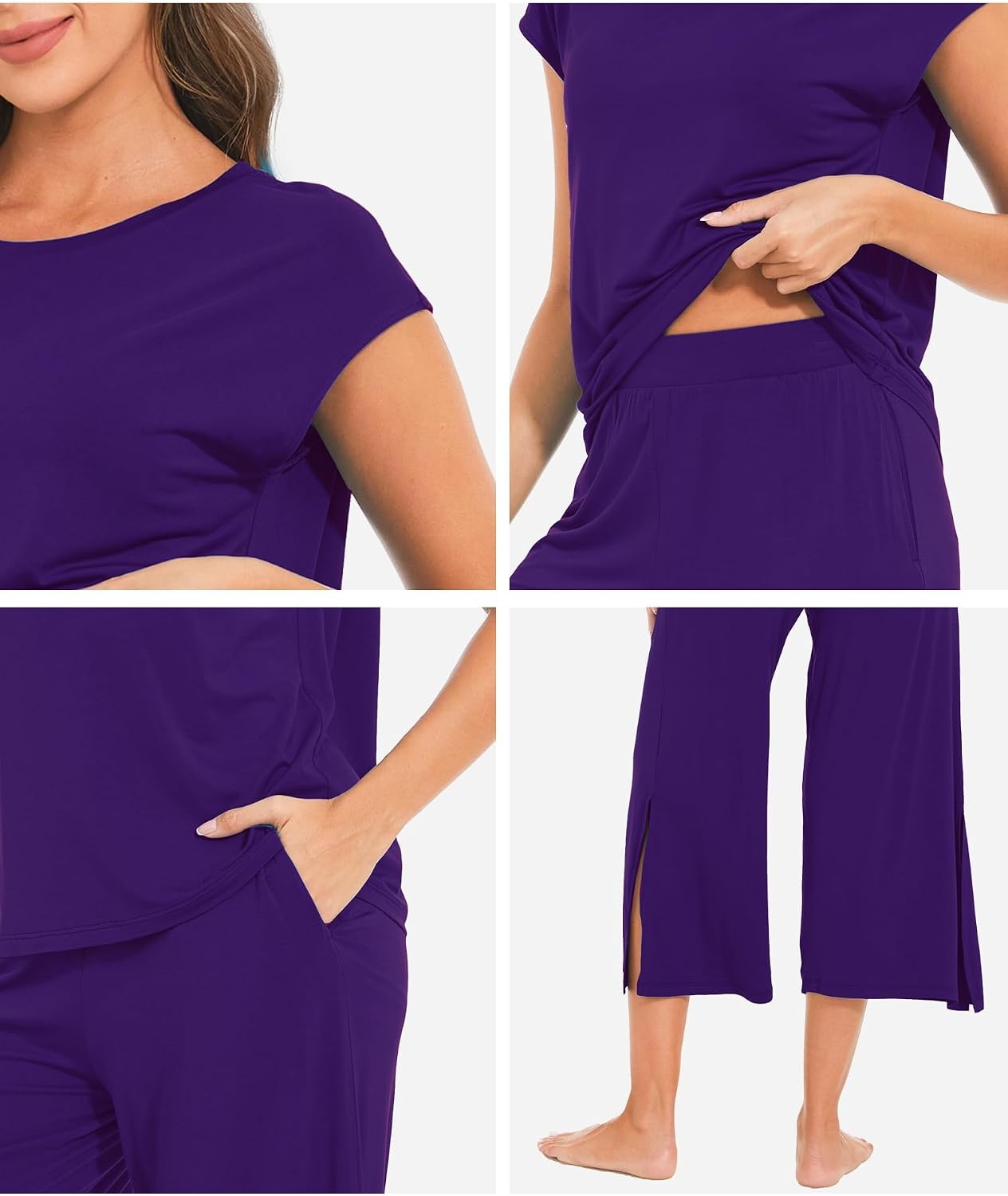 image:imageGYS Bamboo Viscose Pajamas for Women Set Summer Capri Pajamas SleepwearPurple