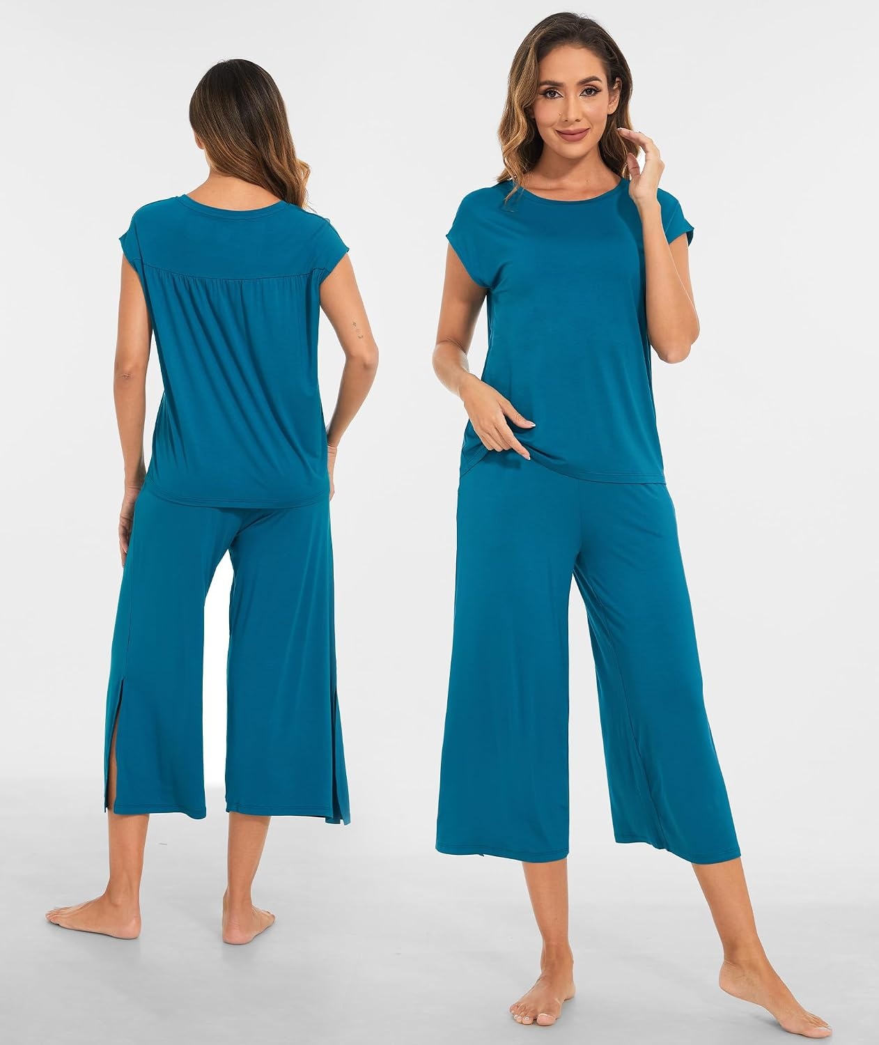 image:imageGYS Bamboo Viscose Pajamas for Women Set Summer Capri Pajamas SleepwearTeal Blue