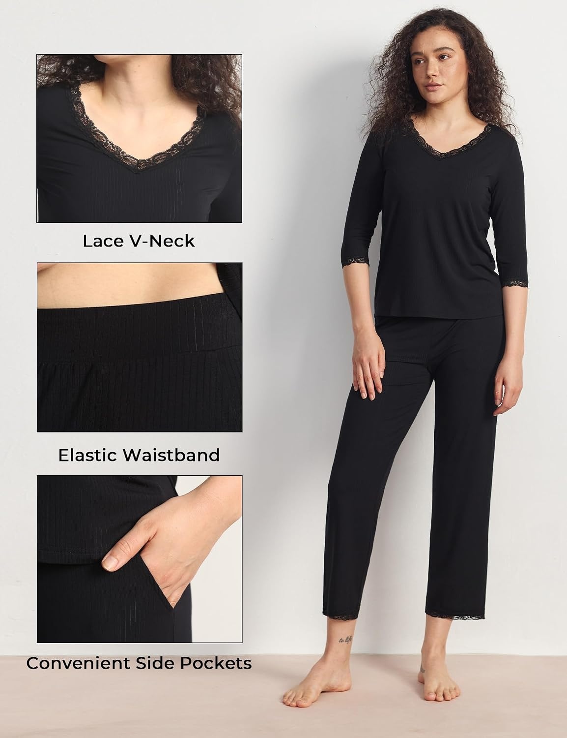 image:imageGYS Bamboo Viscose Womens Capri Pajamas SetBlack