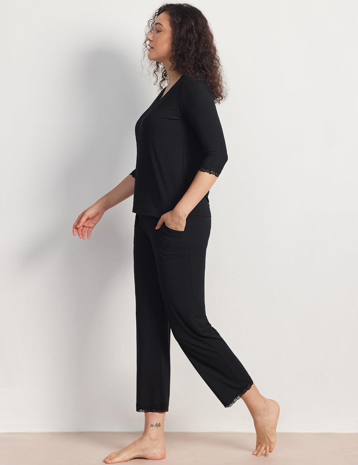image:imageGYS Bamboo Viscose Womens Capri Pajamas SetBlack