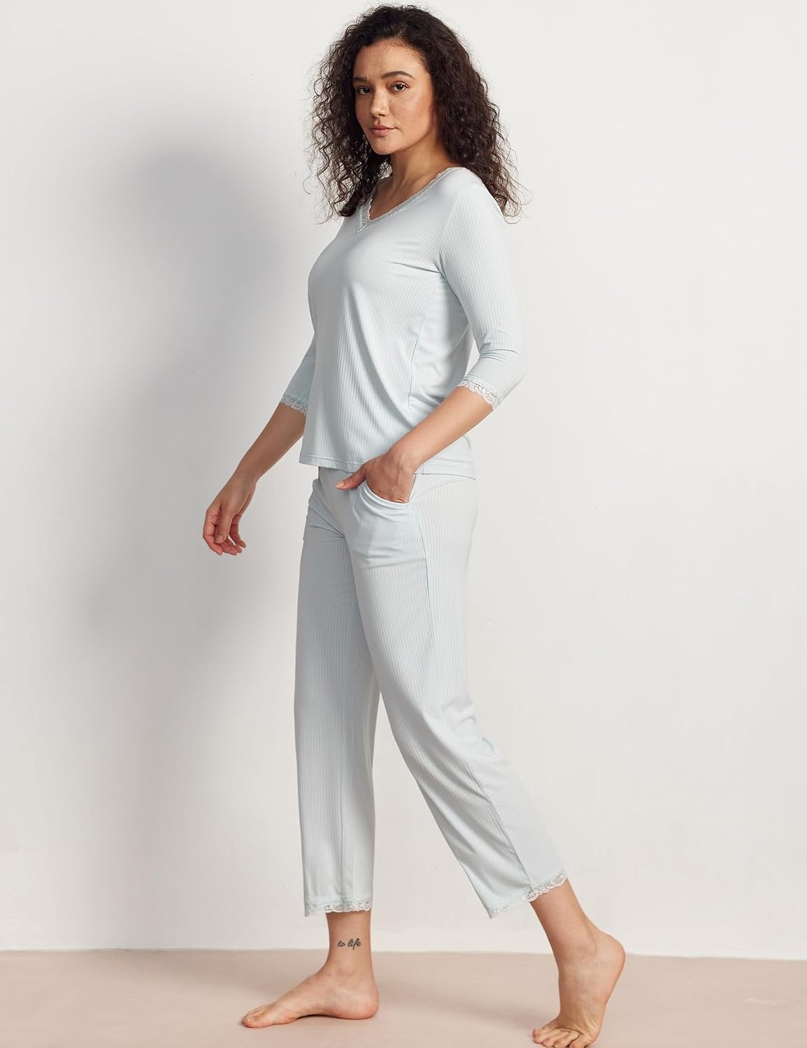 image:imageGYS Bamboo Viscose Womens Capri Pajamas SetBreezy Blue