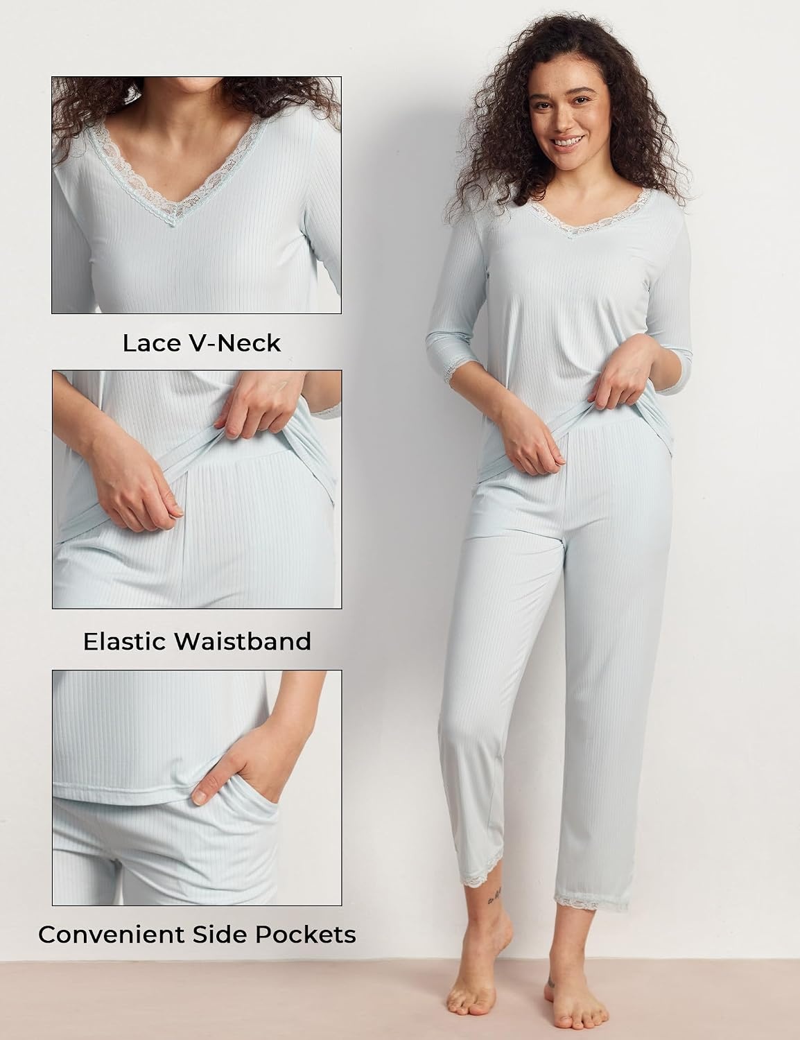 image:imageGYS Bamboo Viscose Womens Capri Pajamas SetBreezy Blue