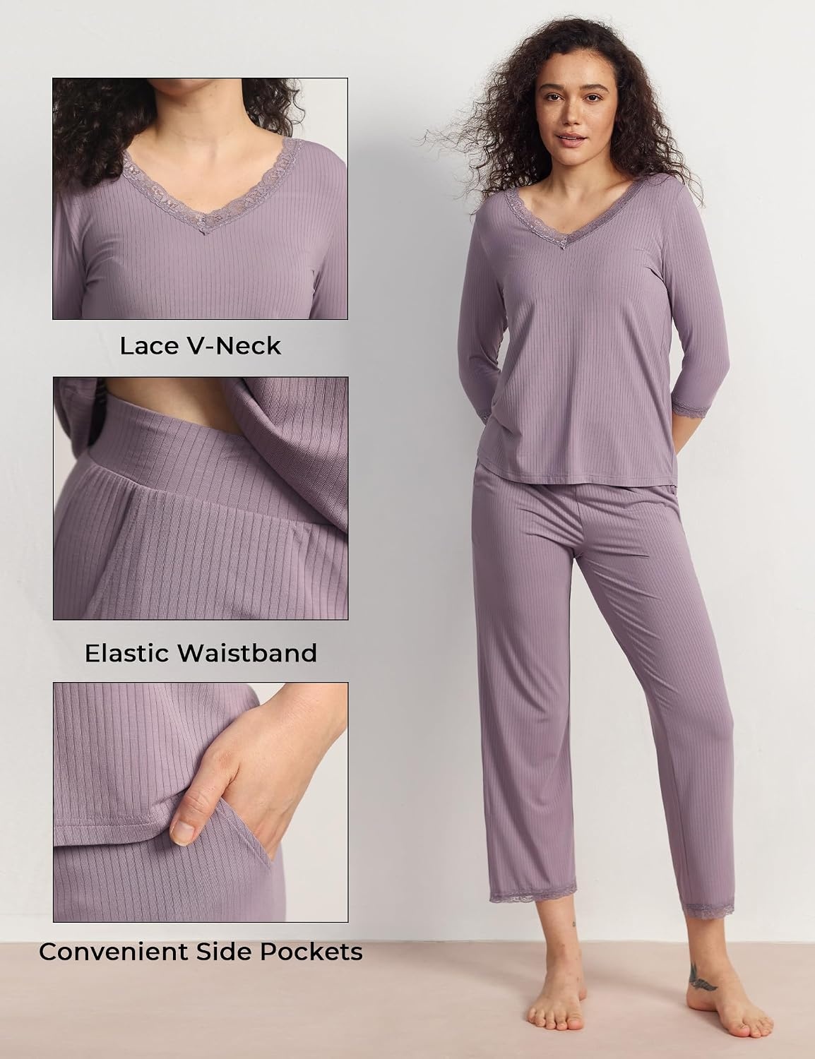 image:imageGYS Bamboo Viscose Womens Capri Pajamas SetViolet