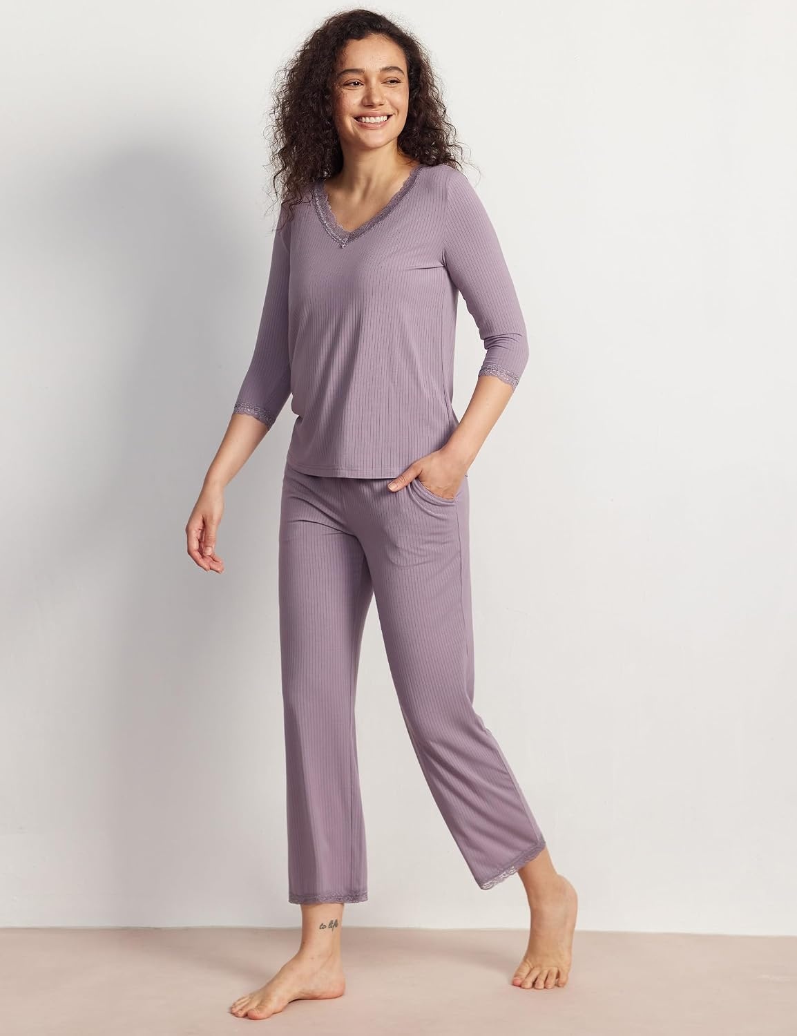 image:imageGYS Bamboo Viscose Womens Capri Pajamas SetViolet