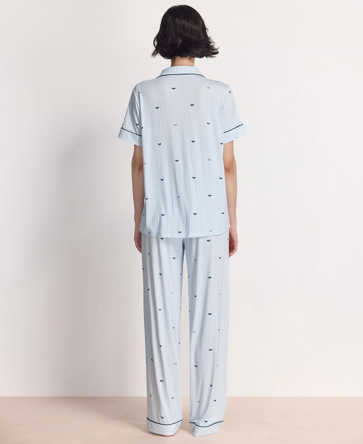 image:imageGYS Womens Bamboo Viscose Cooling Notch Collar Button Down Pajama SetBlue Stripes
