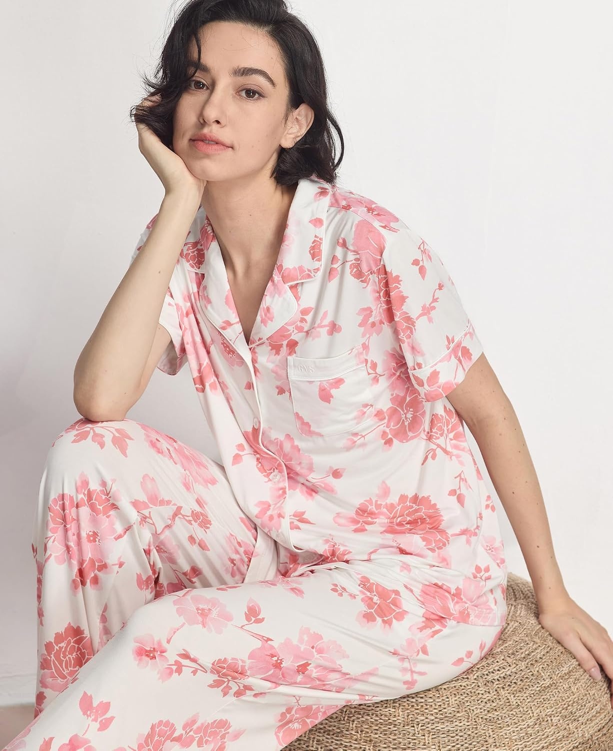 image:imageGYS Womens Bamboo Viscose Cooling Notch Collar Button Down Pajama SetPeony