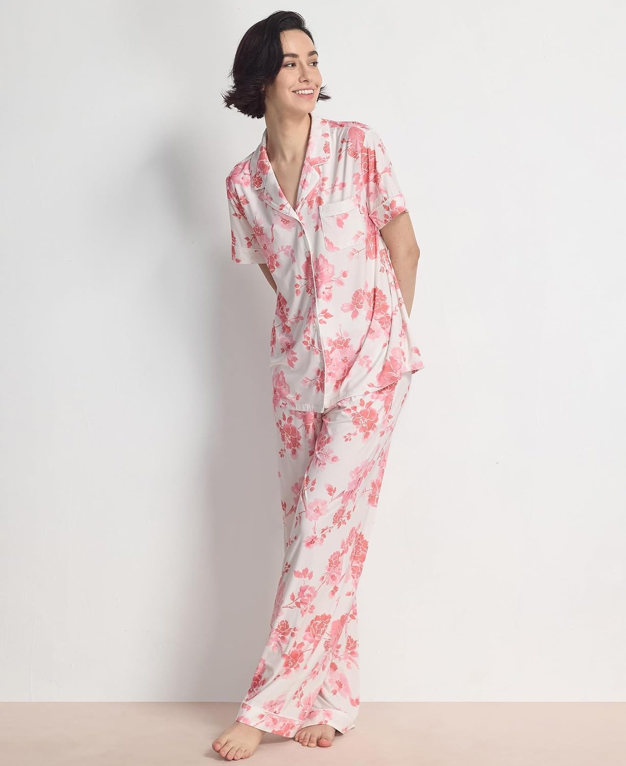image:imageGYS Womens Bamboo Viscose Cooling Notch Collar Button Down Pajama SetPeony