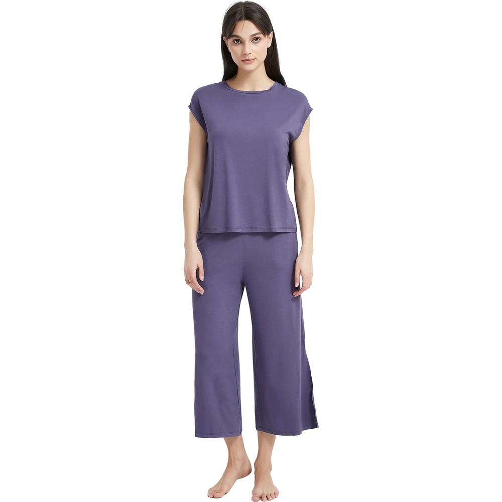 image:imageGYS Bamboo Viscose Pajamas for Women Set Summer Capri Pajamas SleepwearAir Purple