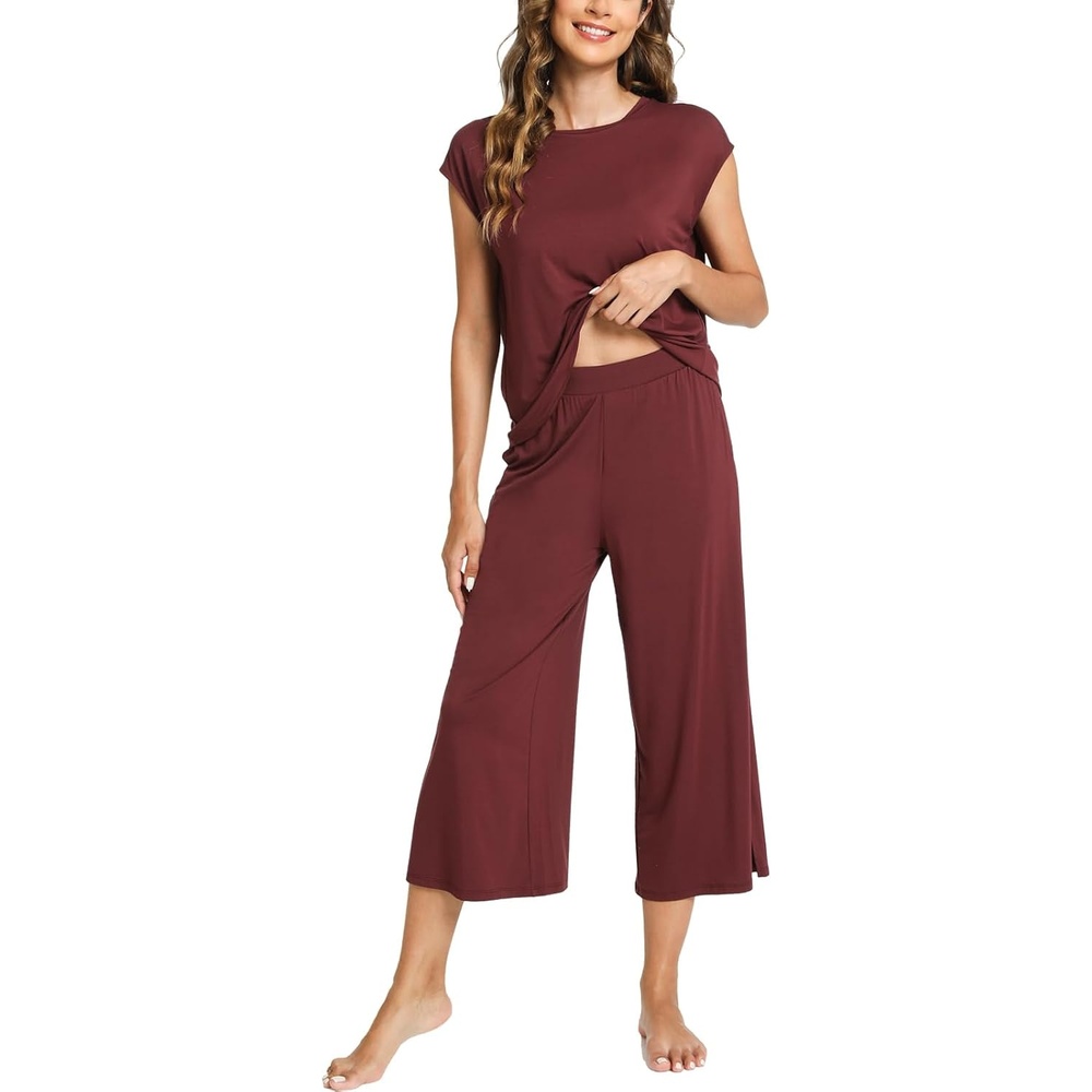 image:imageGYS Bamboo Viscose Pajamas for Women Set Summer Capri Pajamas SleepwearFicus Red