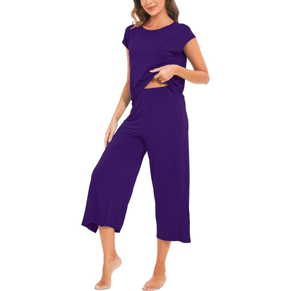 image:imageGYS Bamboo Viscose Pajamas for Women Set Summer Capri Pajamas SleepwearPurple