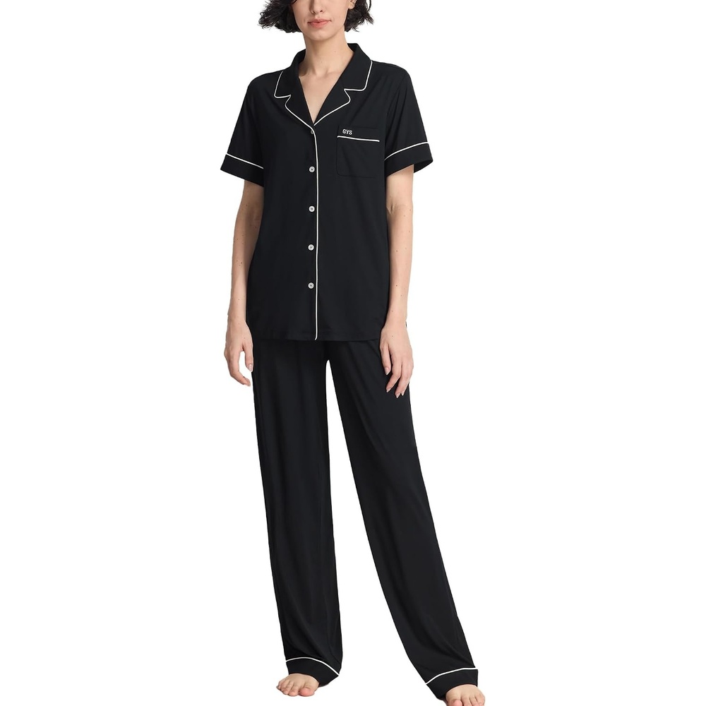 image:imageGYS Womens Bamboo Viscose Cooling Notch Collar Button Down Pajama SetBlack