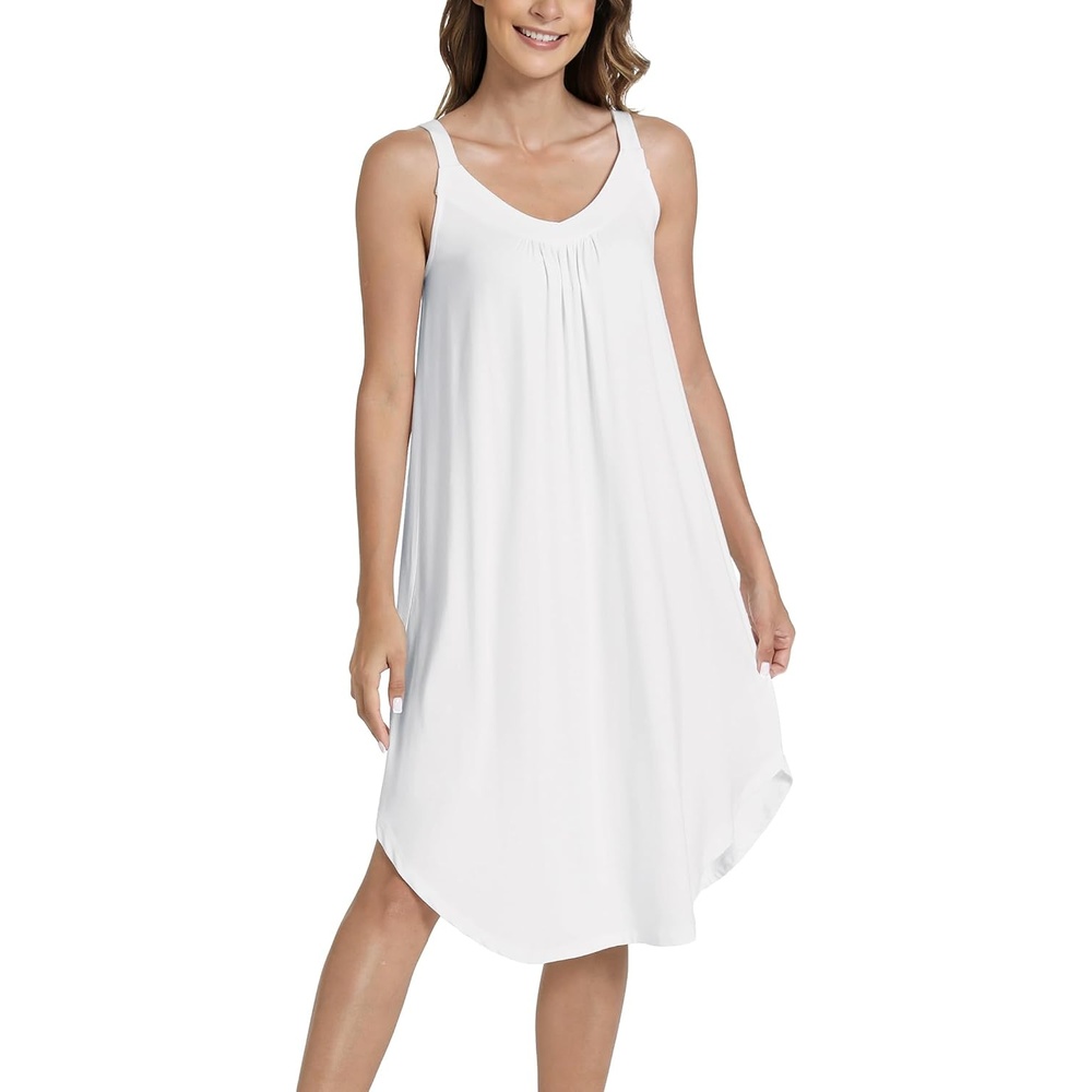 image:imageGYS Womens Bamboo Viscose Pleated Sleeveless NightgownWhite