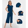 GYS Bamboo Viscose Pajamas for Women Set, Summer Capri Pajamas Sleepwear(Ink Blue)