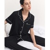 GYS Women’s Bamboo Viscose Cooling Notch Collar Button Down Pajama Set(Black)
