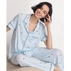 GYS Women’s Bamboo Viscose Cooling Notch Collar Button Down Pajama Set(Blue Stripes)