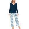 GYS Bamboo Viscose Cooling Long Sleeve Pajamas for Women(B- Ink Blue/ Feather)