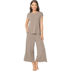 GYS Bamboo Viscose Pajamas for Women Set, Summer Capri Pajamas Sleepwear(Camel)
