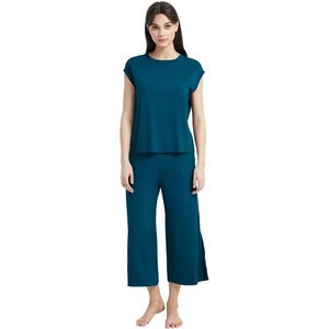 GYS Bamboo Viscose Pajamas for Women Set, Summer Capri Pajamas Sleepwear(Ink Blue)