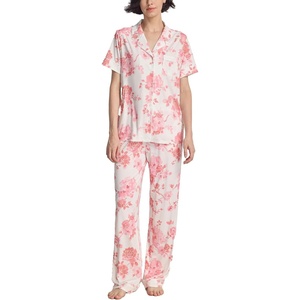 GYS Women’s Bamboo Viscose Cooling Notch Collar Button Down Pajama Set(Peony)