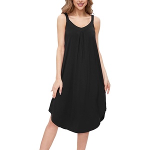GYS Women’s Bamboo Viscose Pleated Sleeveless Nightgown(Black)