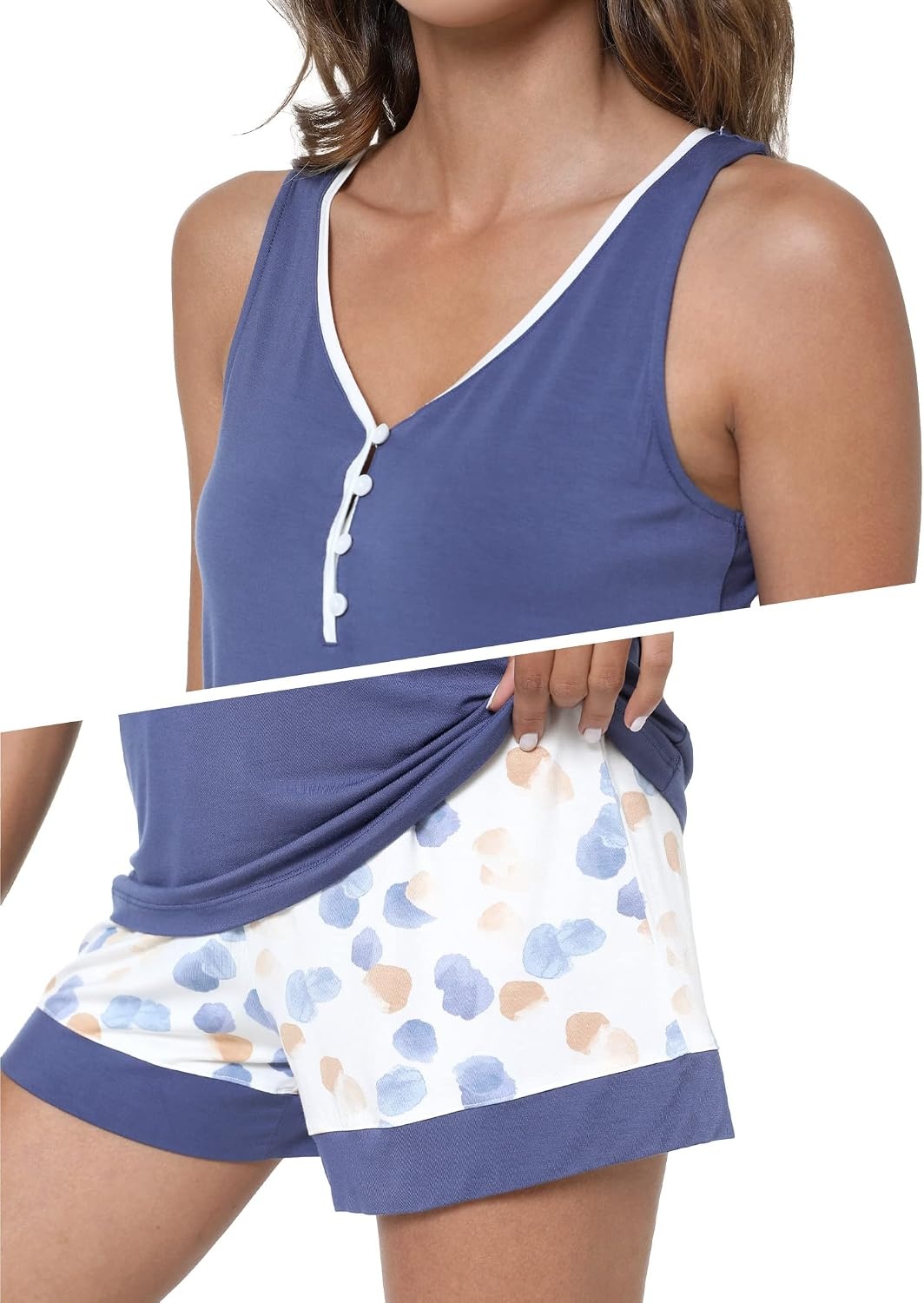 image:imageGYS Bamboo Viscose Tank Pajamas for Women Cooling Pjs Set for Hot FlashesB Indigo Blue