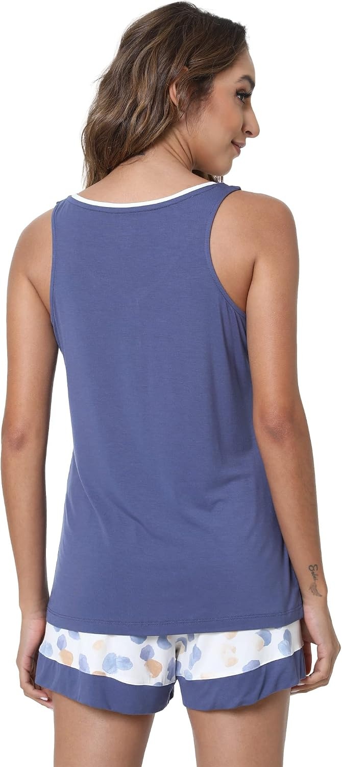 image:imageGYS Bamboo Viscose Tank Pajamas for Women Cooling Pjs Set for Hot FlashesB Indigo Blue