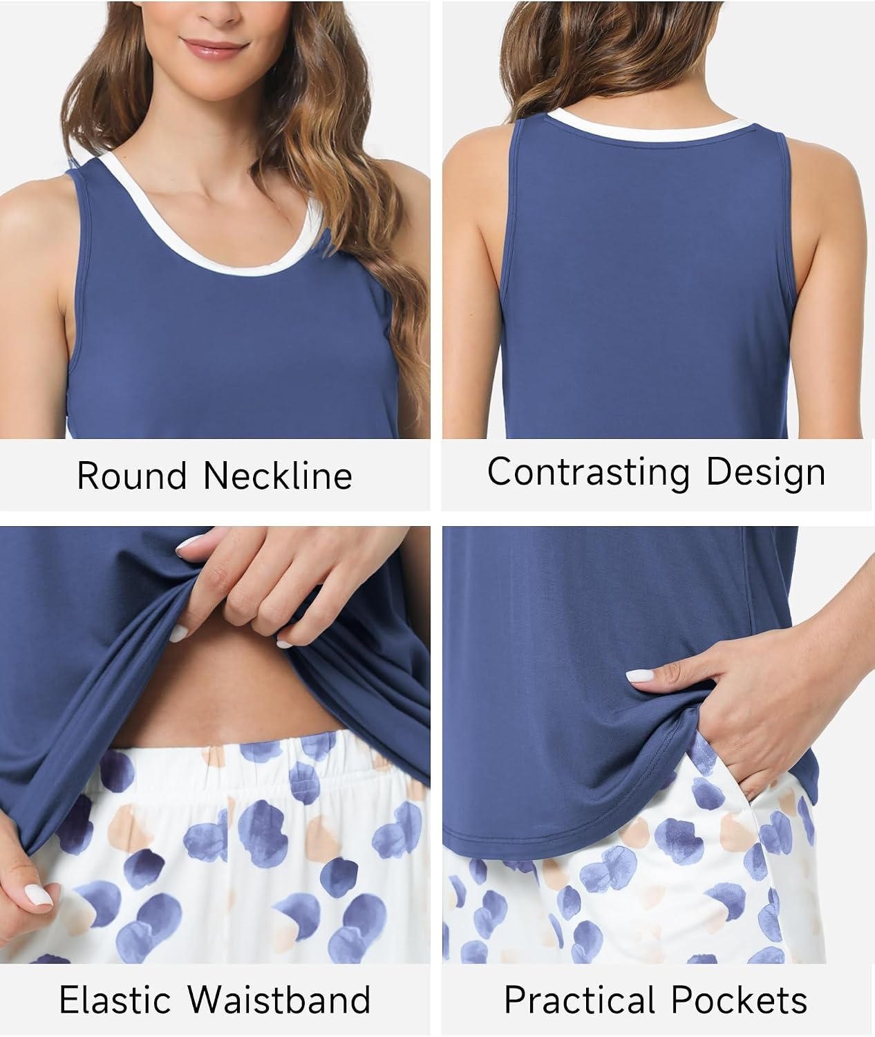 image:imageGYS Bamboo Viscose Tank Pajamas for Women Cooling Pjs Set for Hot FlashesD Indigo Blue
