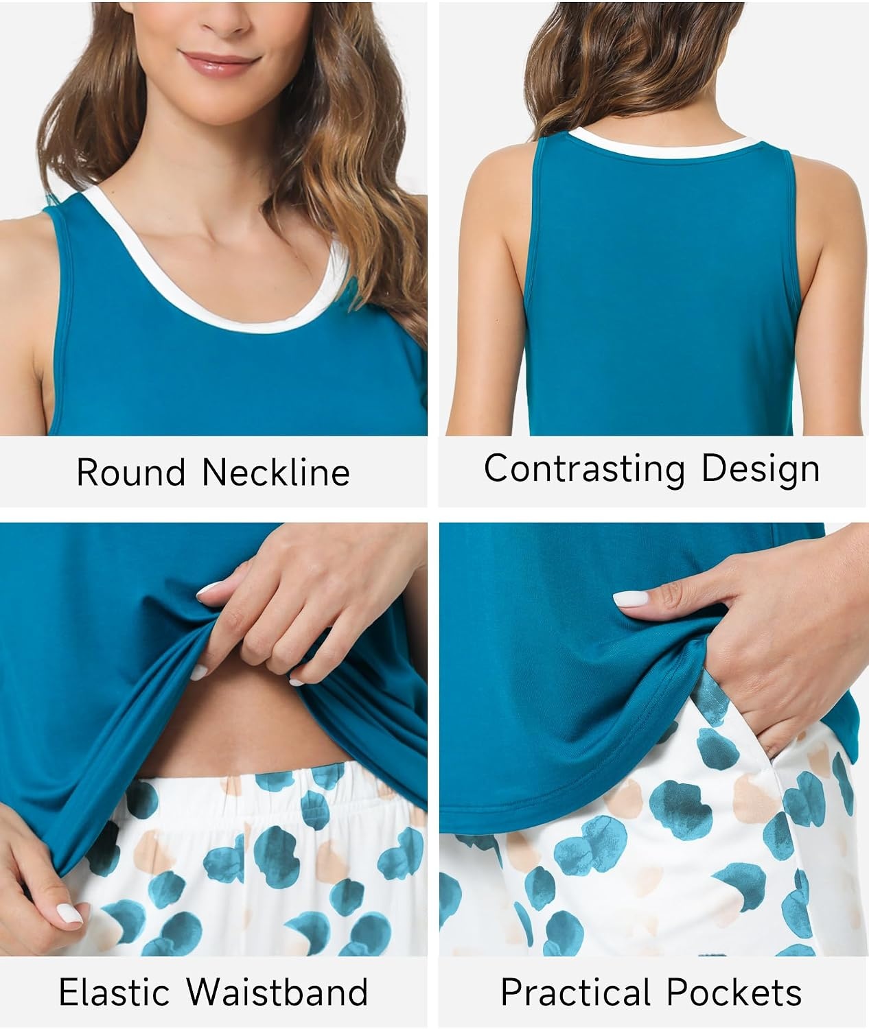 image:imageGYS Bamboo Viscose Tank Pajamas for Women Cooling Pjs Set for Hot FlashesD Teal Blue