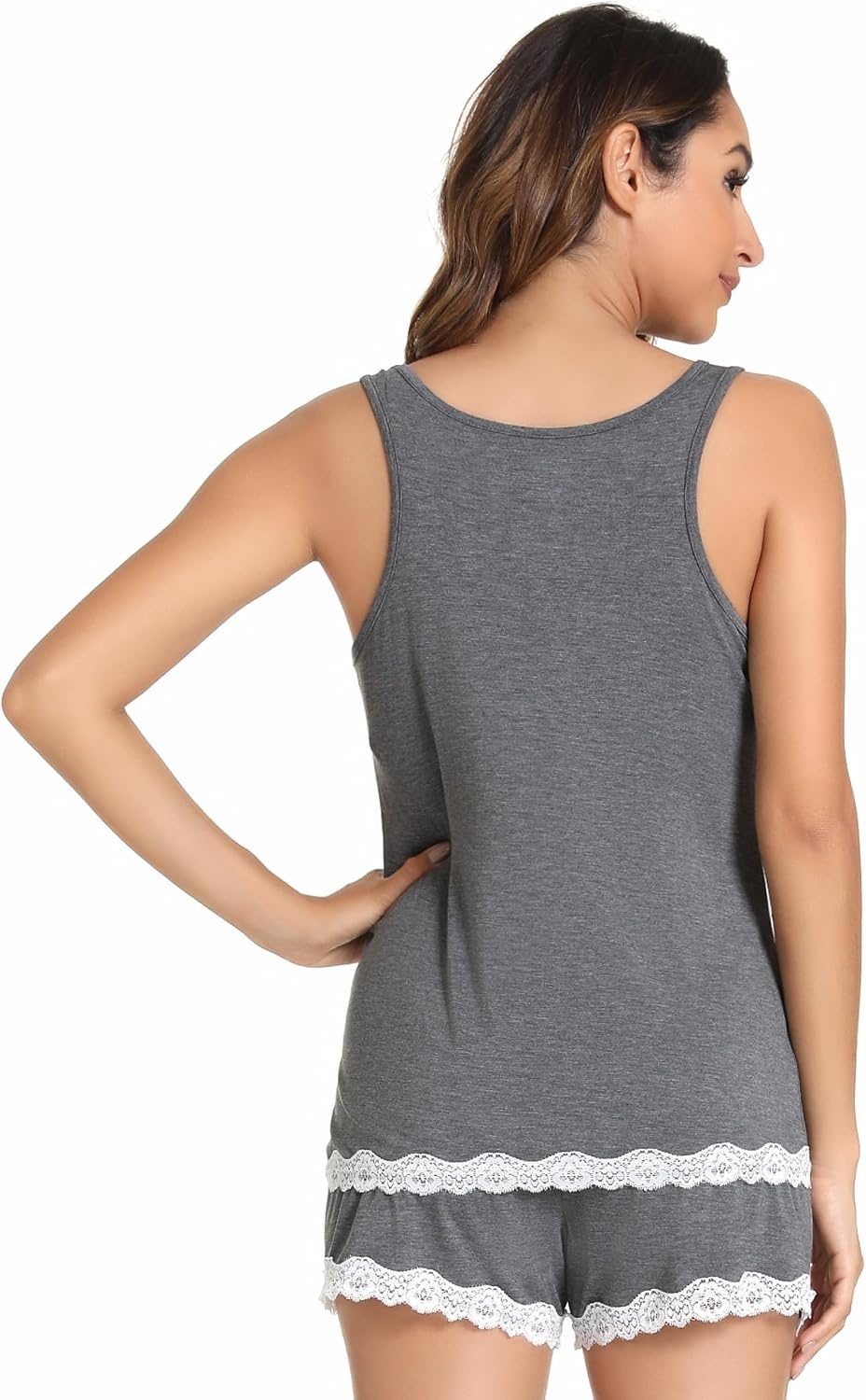 image:imageGYS Bamboo Viscose Tank Pajamas for Women Cooling Pjs Set for Hot FlashesDark Heather Grey