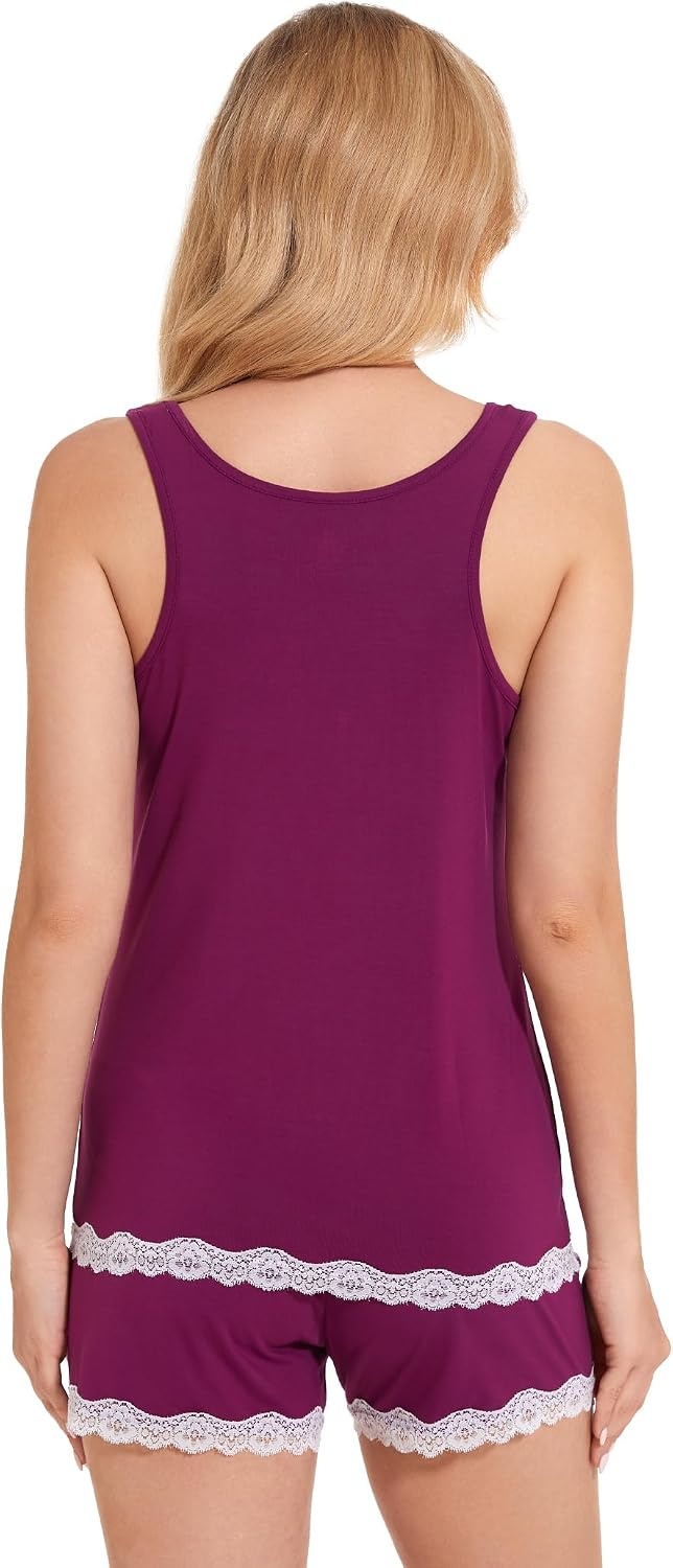 image:imageGYS Bamboo Viscose Tank Pajamas for Women Cooling Pjs Set for Hot FlashesDark Purple