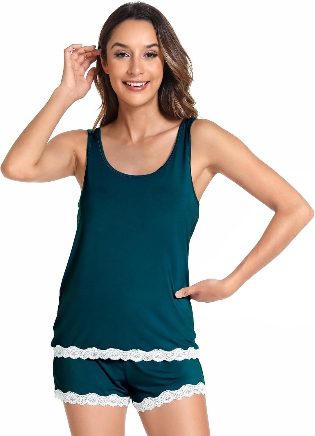 image:imageGYS Bamboo Viscose Tank Pajamas for Women Cooling Pjs Set for Hot FlashesPeacock Blue
