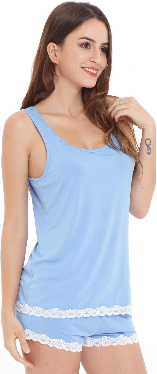 image:imageGYS Bamboo Viscose Tank Pajamas for Women Cooling Pjs Set for Hot FlashesSky Blue