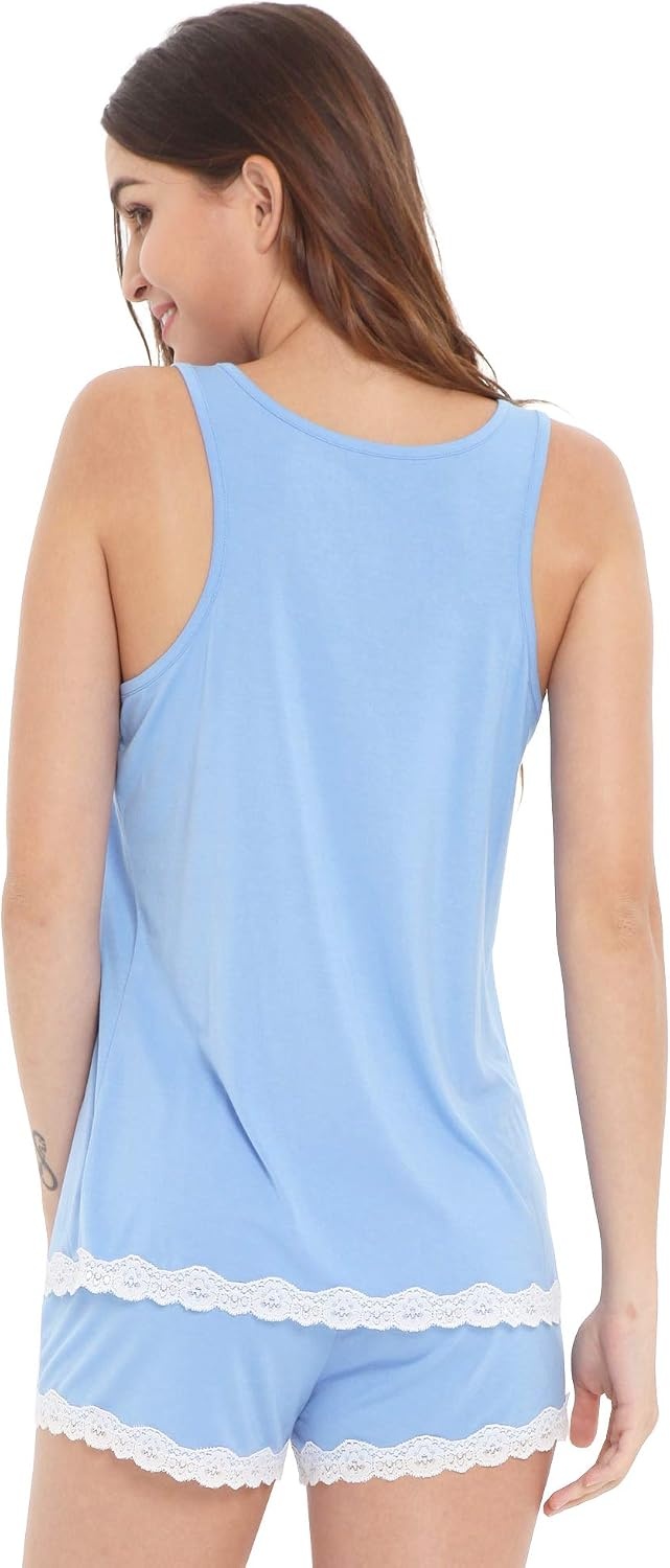 image:imageGYS Bamboo Viscose Tank Pajamas for Women Cooling Pjs Set for Hot FlashesSky Blue