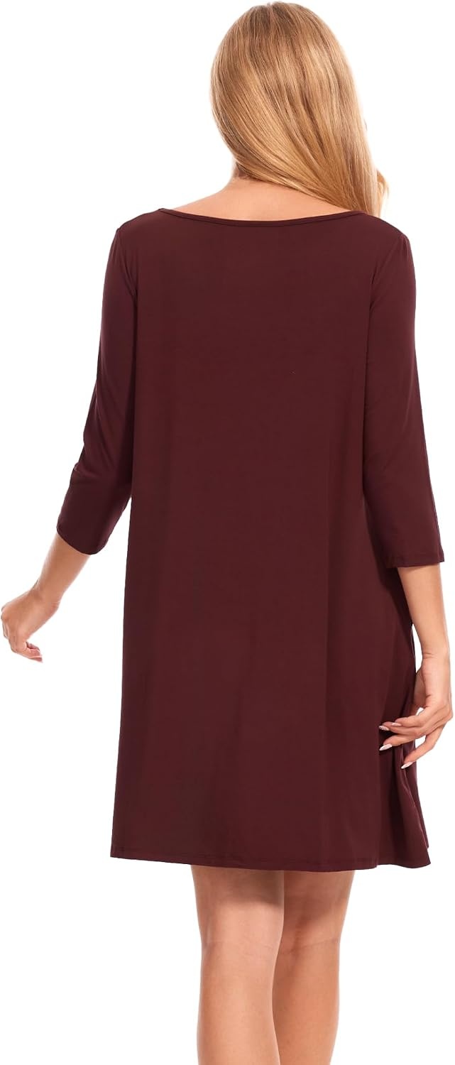 image:imageGYS Womens Bamboo Viscose 34 Sleeve Vneck NightgownFicus Red