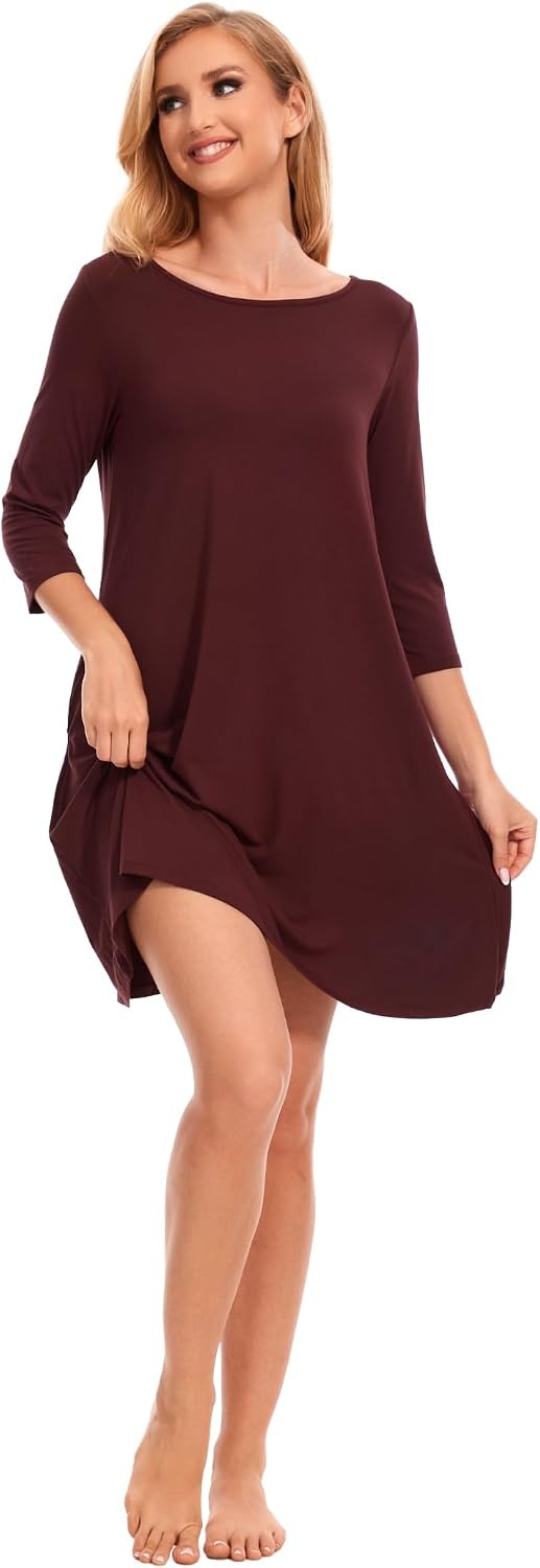 image:imageGYS Womens Bamboo Viscose 34 Sleeve Vneck NightgownFicus Red