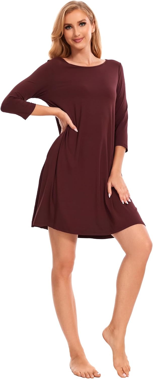 image:imageGYS Womens Bamboo Viscose 34 Sleeve Vneck NightgownFicus Red