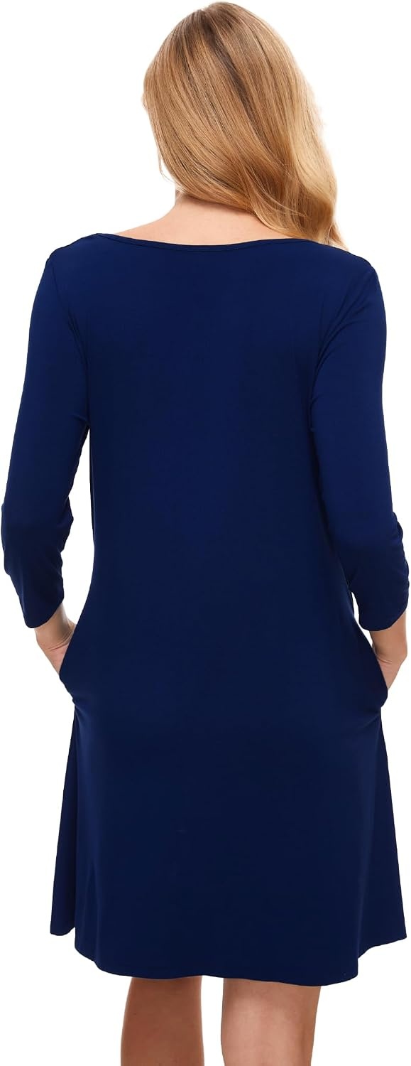 image:imageGYS Womens Bamboo Viscose 34 Sleeve Vneck NightgownNavy
