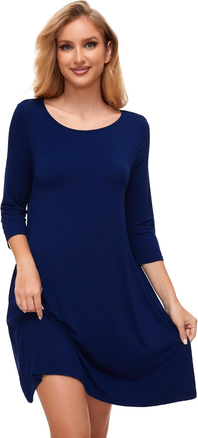 image:imageGYS Womens Bamboo Viscose 34 Sleeve Vneck NightgownNavy