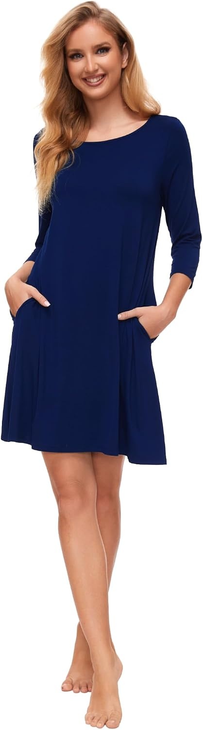 image:imageGYS Womens Bamboo Viscose 34 Sleeve Vneck NightgownNavy