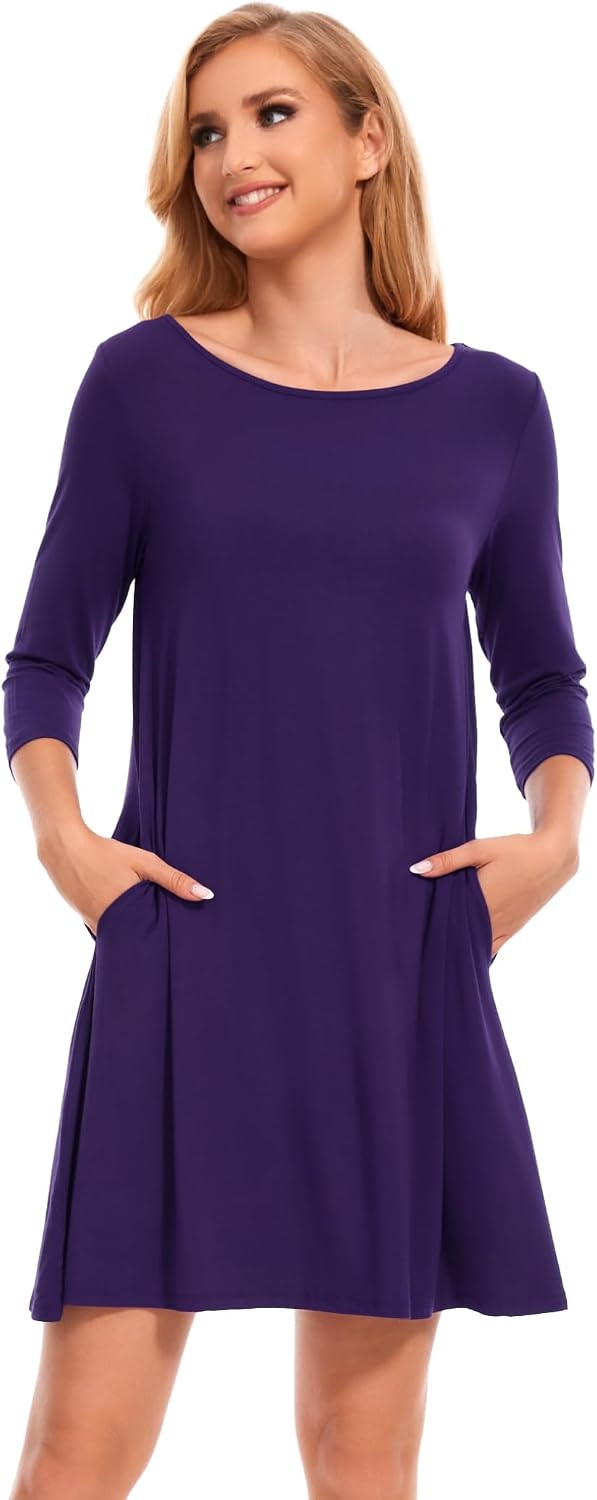 image:imageGYS Womens Bamboo Viscose 34 Sleeve Vneck NightgownPurple