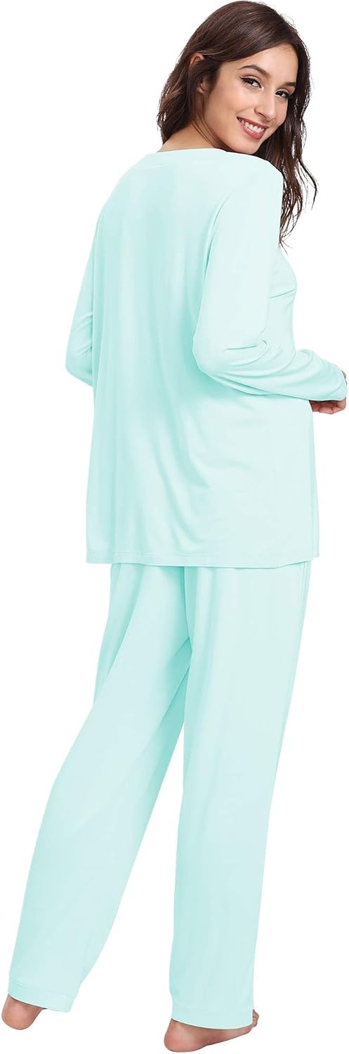 image:imageGYS Womens Bamboo Viscose Long Sleeve Pajamas SetAqua