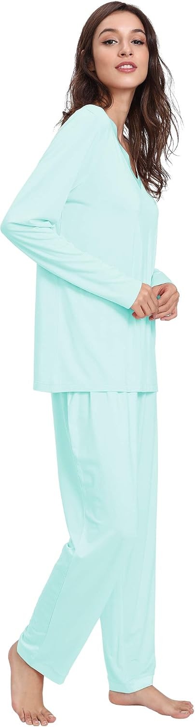 image:imageGYS Womens Bamboo Viscose Long Sleeve Pajamas SetAqua