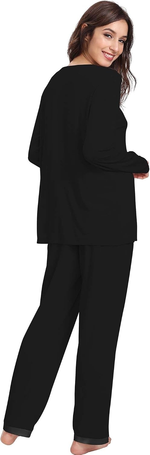 image:imageGYS Womens Bamboo Viscose Long Sleeve Pajamas SetBlack