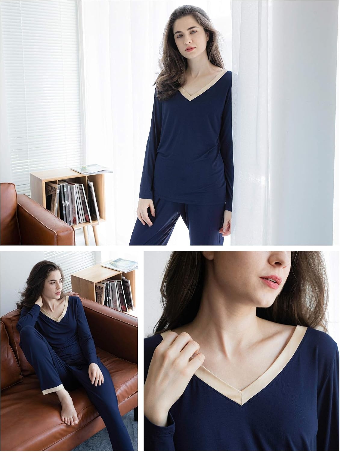 image:imageGYS Womens Bamboo Viscose Long Sleeve Pajamas SetBlack