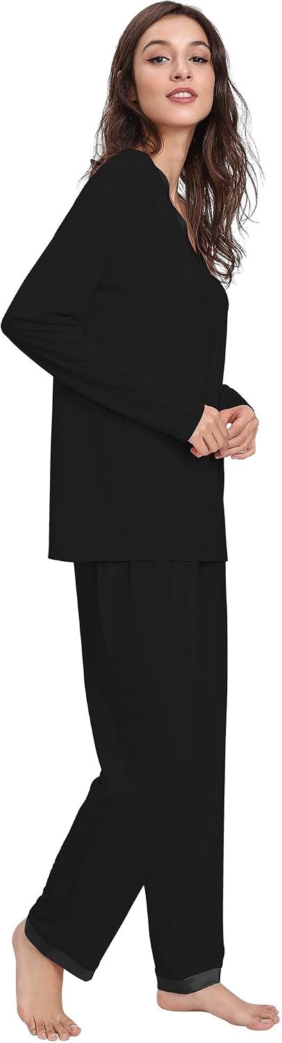 image:imageGYS Womens Bamboo Viscose Long Sleeve Pajamas SetBlack