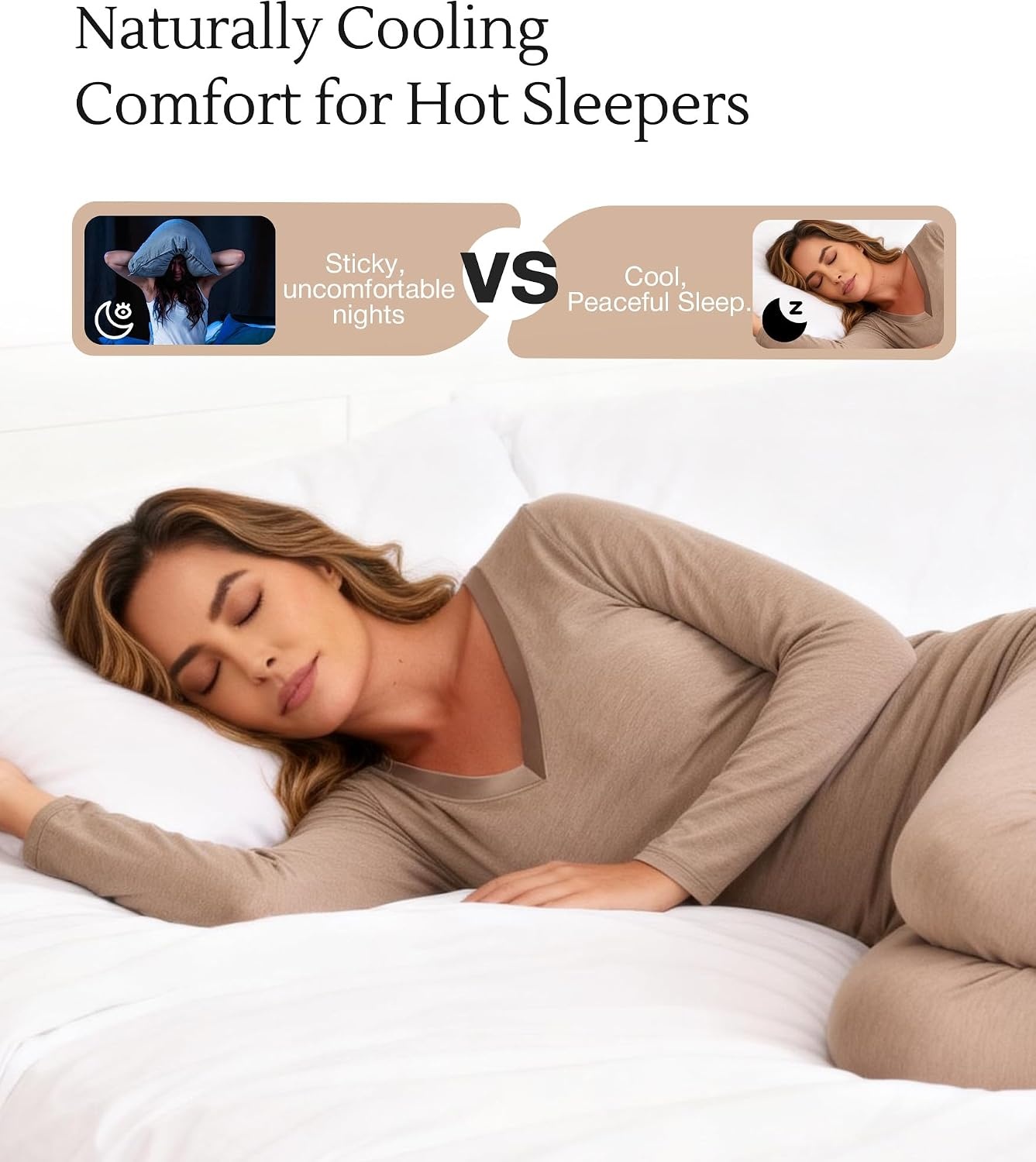 image:imageGYS Womens Bamboo Viscose Long Sleeve Pajamas SetCamel