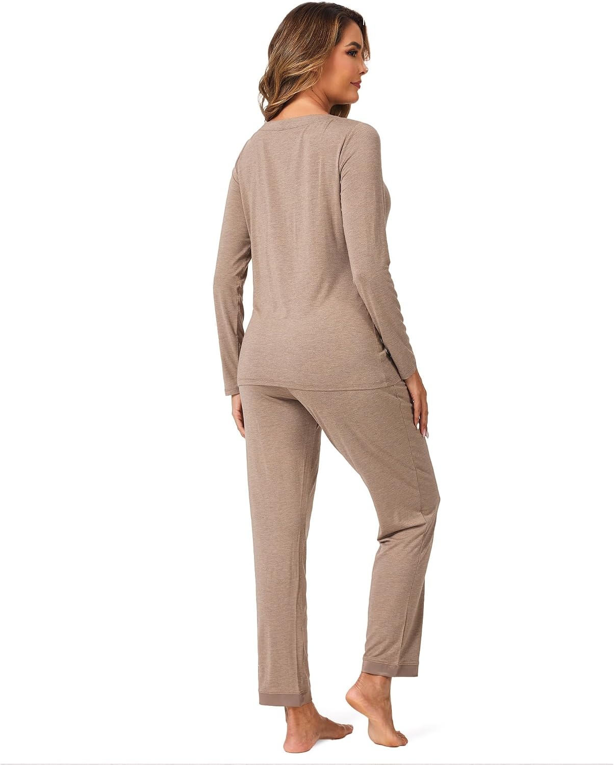 image:imageGYS Womens Bamboo Viscose Long Sleeve Pajamas SetCamel