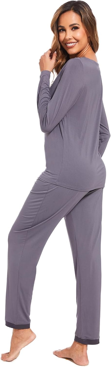 image:imageGYS Womens Bamboo Viscose Long Sleeve Pajamas SetDark Grey